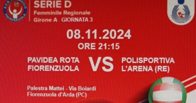 SERIE D –  Gara 3 – Venerdi 08.11.2024 Ore 21,15 Palestra Mattei – Fiorenzuola